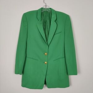 Unbranded Women's Long Wool Blazer in Green Size 8 Golden Buttons Quiet Luxury
